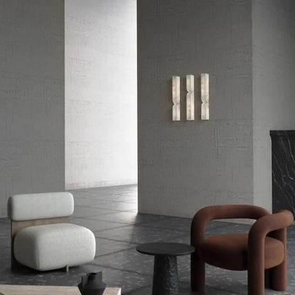 Applique murale Art Déco à 2 lumières incurvée en albâtre massif