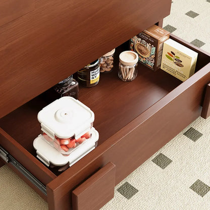 Table de chevet cubique à double tiroir en bois massif couleur noyer-brun