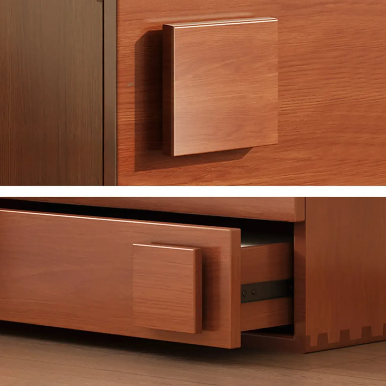 Table de chevet cubique à double tiroir en bois massif couleur noyer-brun