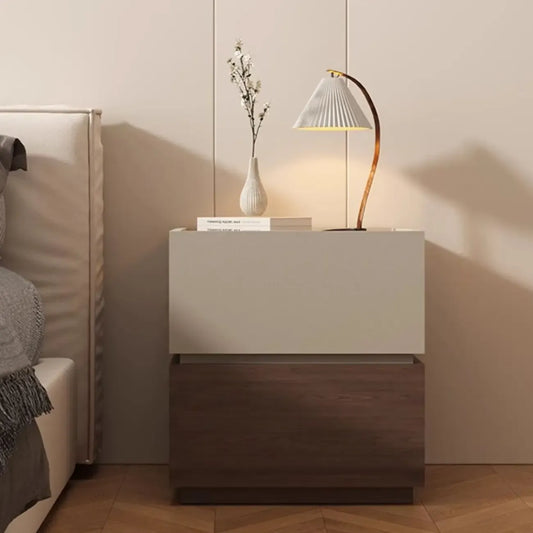 Table de chevet moderne en bois bicolore avec tiroirs