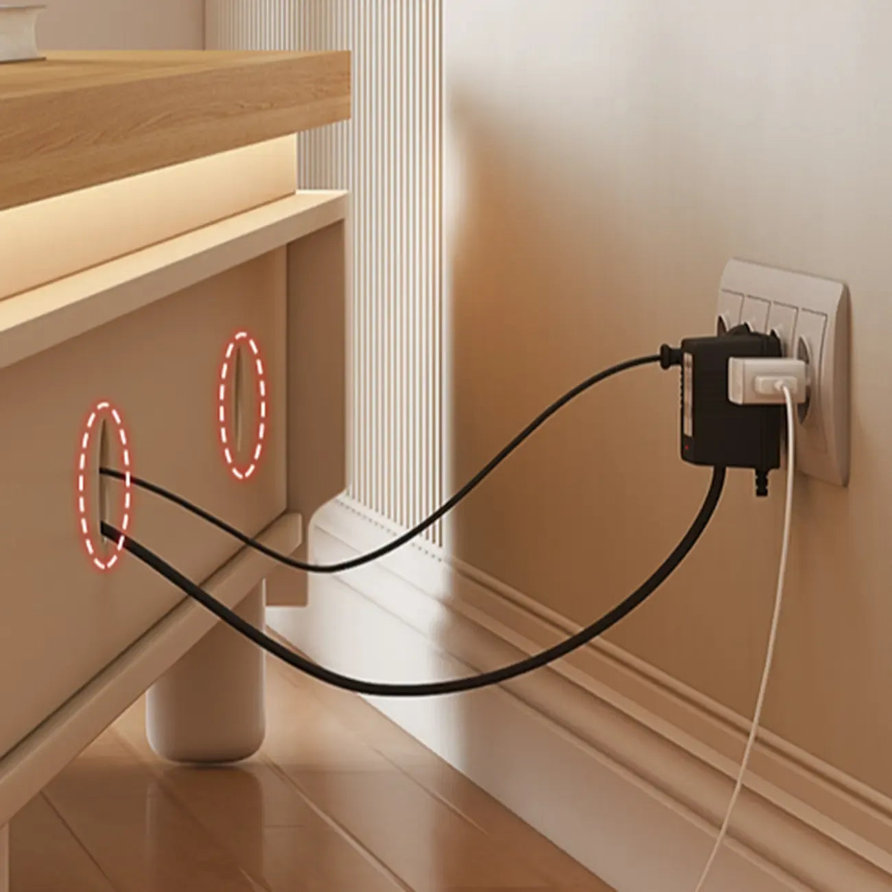 Meuble TV de rangement avec gestion des câbles en bois bicolore naturel 94