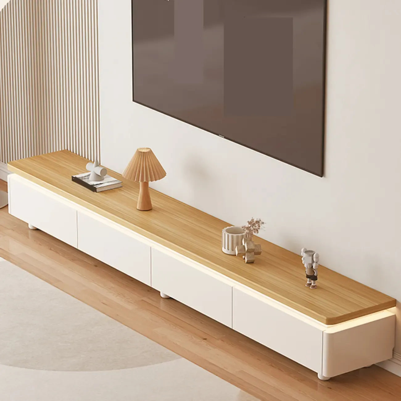 Meuble TV de rangement avec gestion des câbles en bois bicolore naturel 94