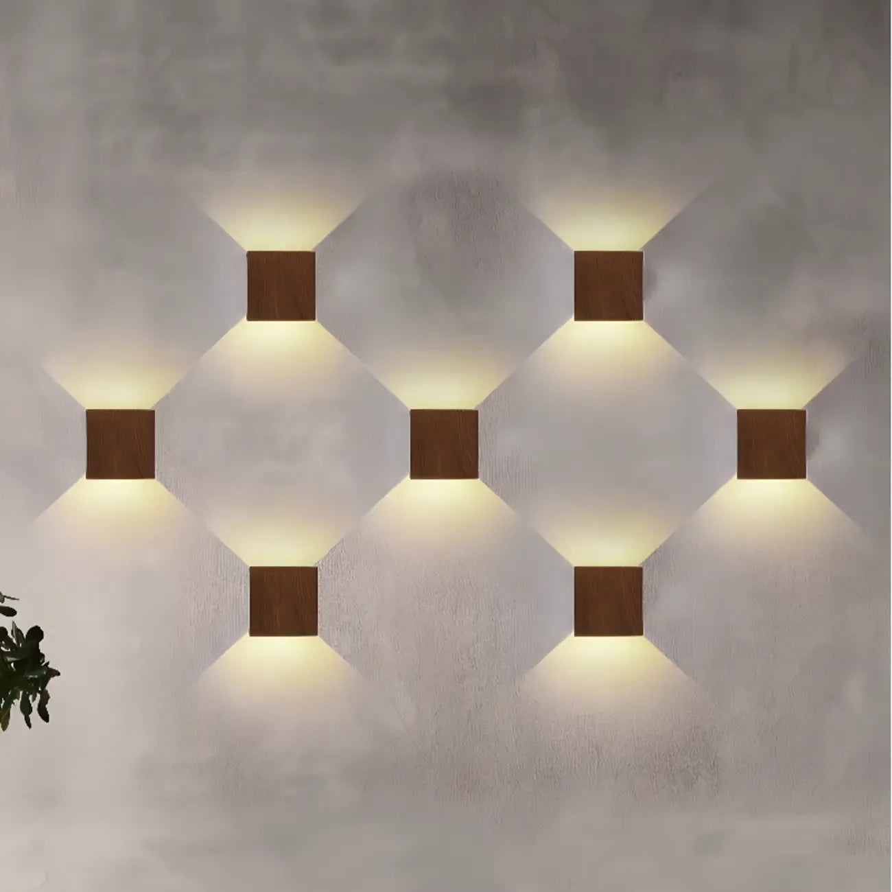 Applique murale géométrique en noyer à 2 lumières LED avec éclairage haut et bas