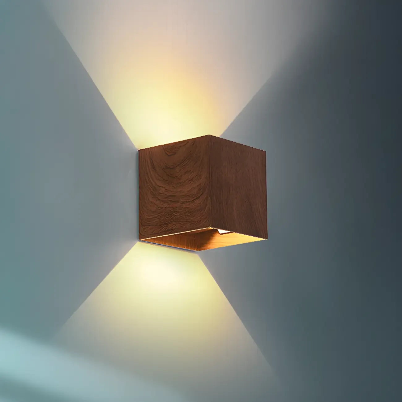 Applique murale géométrique en noyer à 2 lumières LED avec éclairage haut et bas