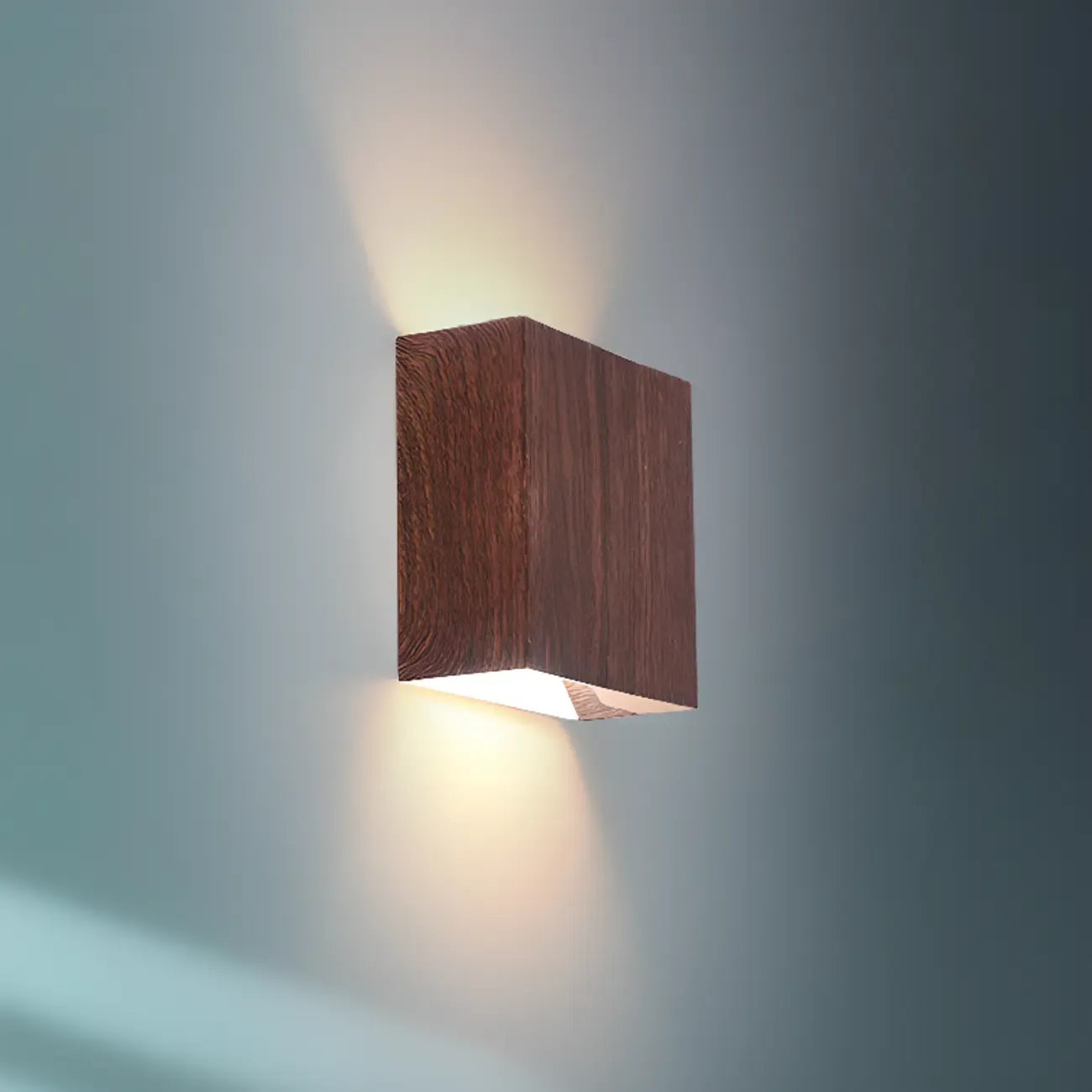 Applique murale géométrique en noyer à 2 lumières LED avec éclairage haut et bas