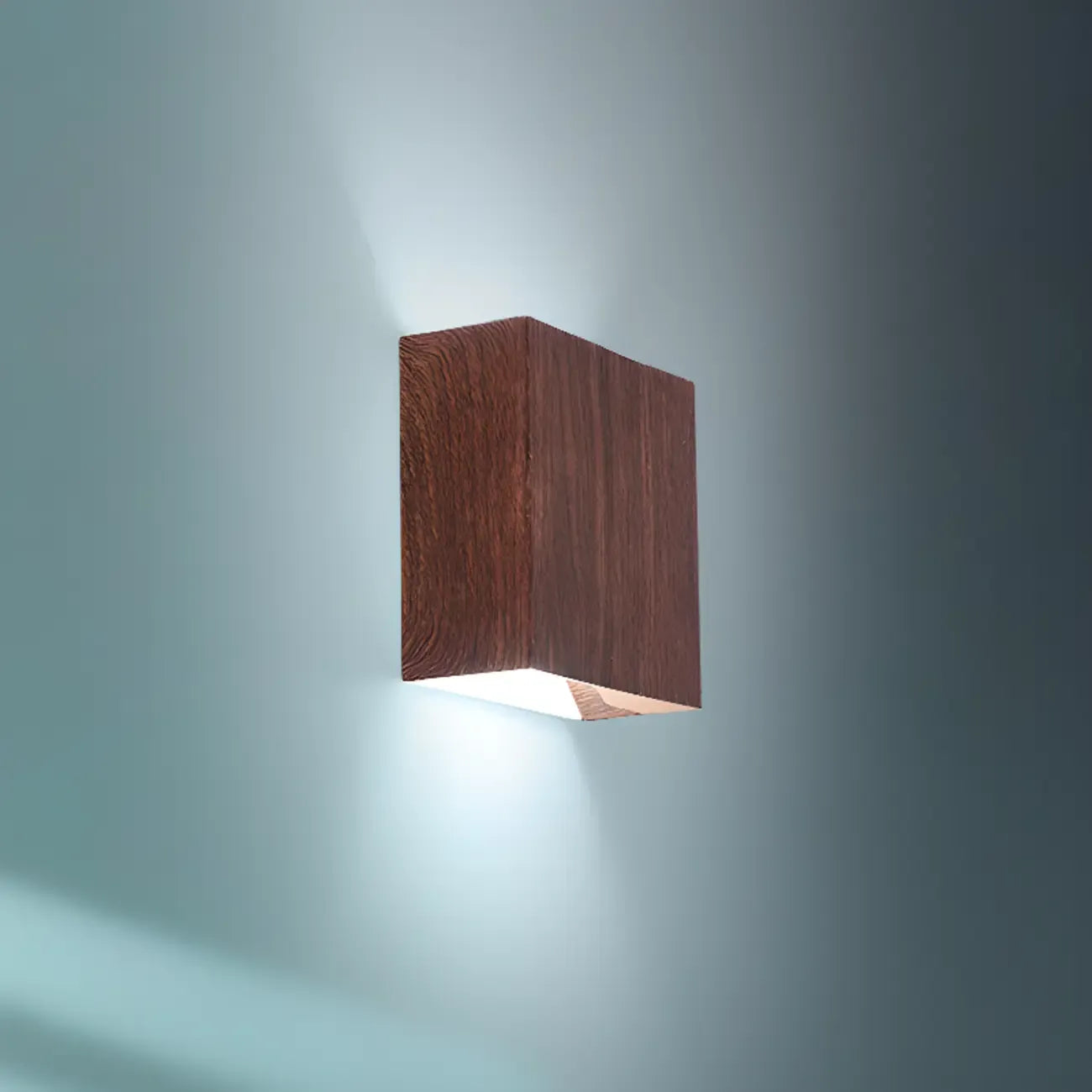Applique murale géométrique en noyer à 2 lumières LED avec éclairage haut et bas