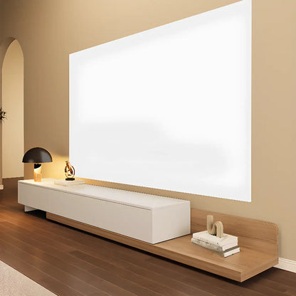 Meuble TV moderne en bois avec rangement ouvert et système de gestion des câbles