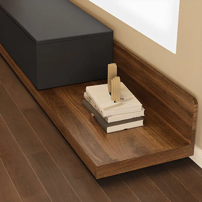 Meuble TV moderne en bois avec rangement ouvert et système de gestion des câbles