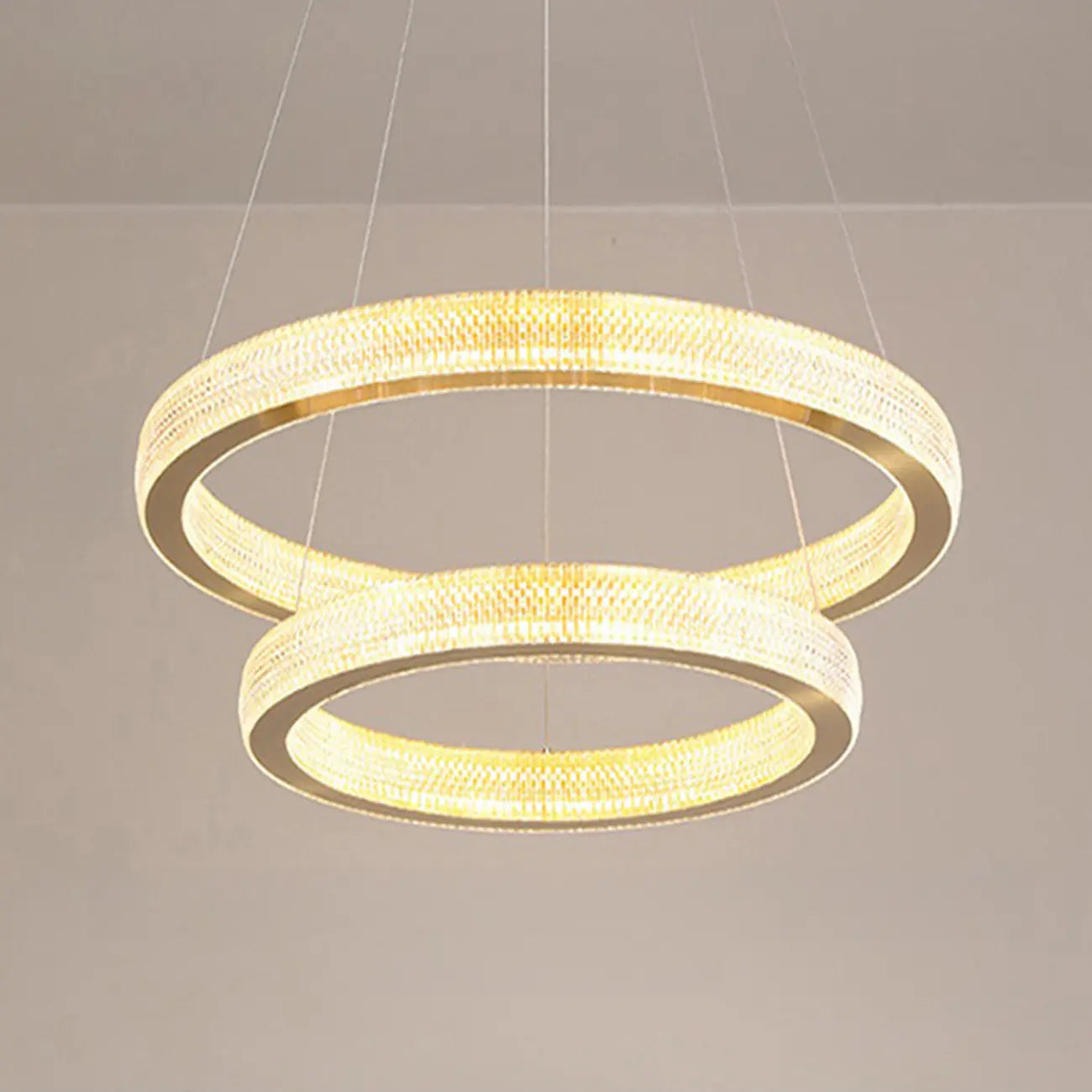 Lustre glamour doré à double anneau en cristal et LED LED