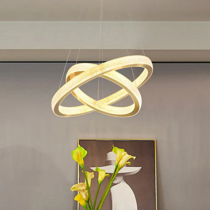 Lustre glamour doré à double anneau en cristal et LED LED