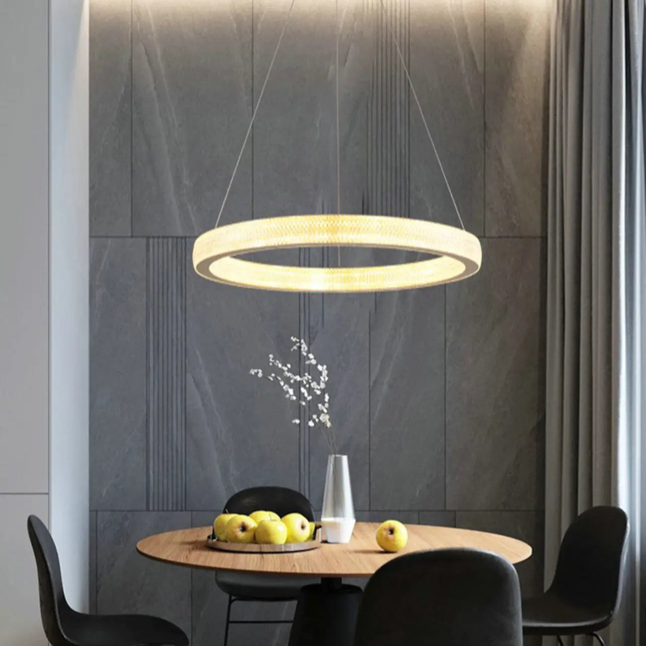 Lustre glamour doré à double anneau en cristal et LED LED