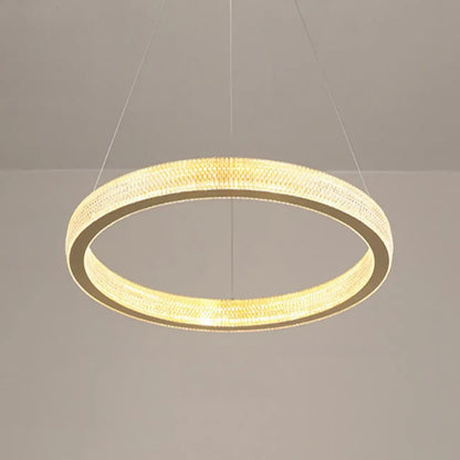 Lustre glamour doré à double anneau en cristal et LED LED