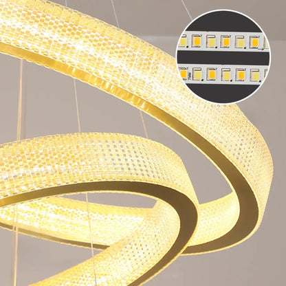 Lustre glamour doré à double anneau en cristal et LED LED