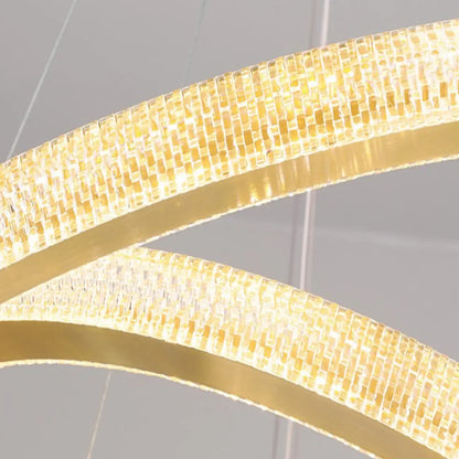 Lustre glamour doré à double anneau en cristal et LED LED