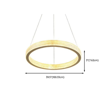 Lustre glamour doré à double anneau en cristal et LED LED