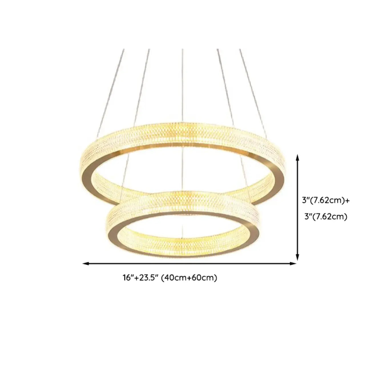 Lustre glamour doré à double anneau en cristal et LED LED