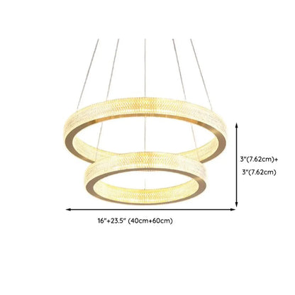 Lustre glamour doré à double anneau en cristal et LED LED