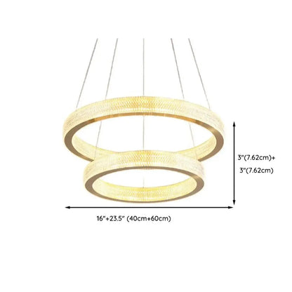 Lustre glamour doré à double anneau en cristal et LED LED