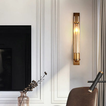 Applique murale cylindrique moyenne en verre doré à LED