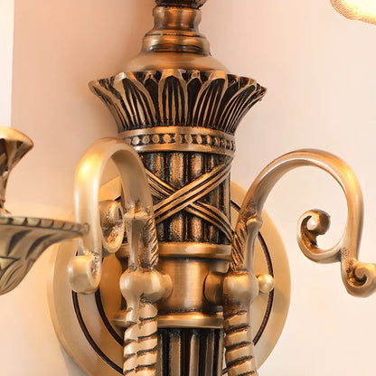 Applique murale géométrique vintage à double bras en laiton et tissu pour intérieur