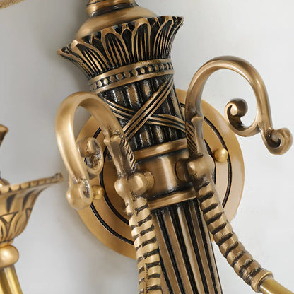 Applique murale géométrique vintage à double bras en laiton et tissu pour intérieur