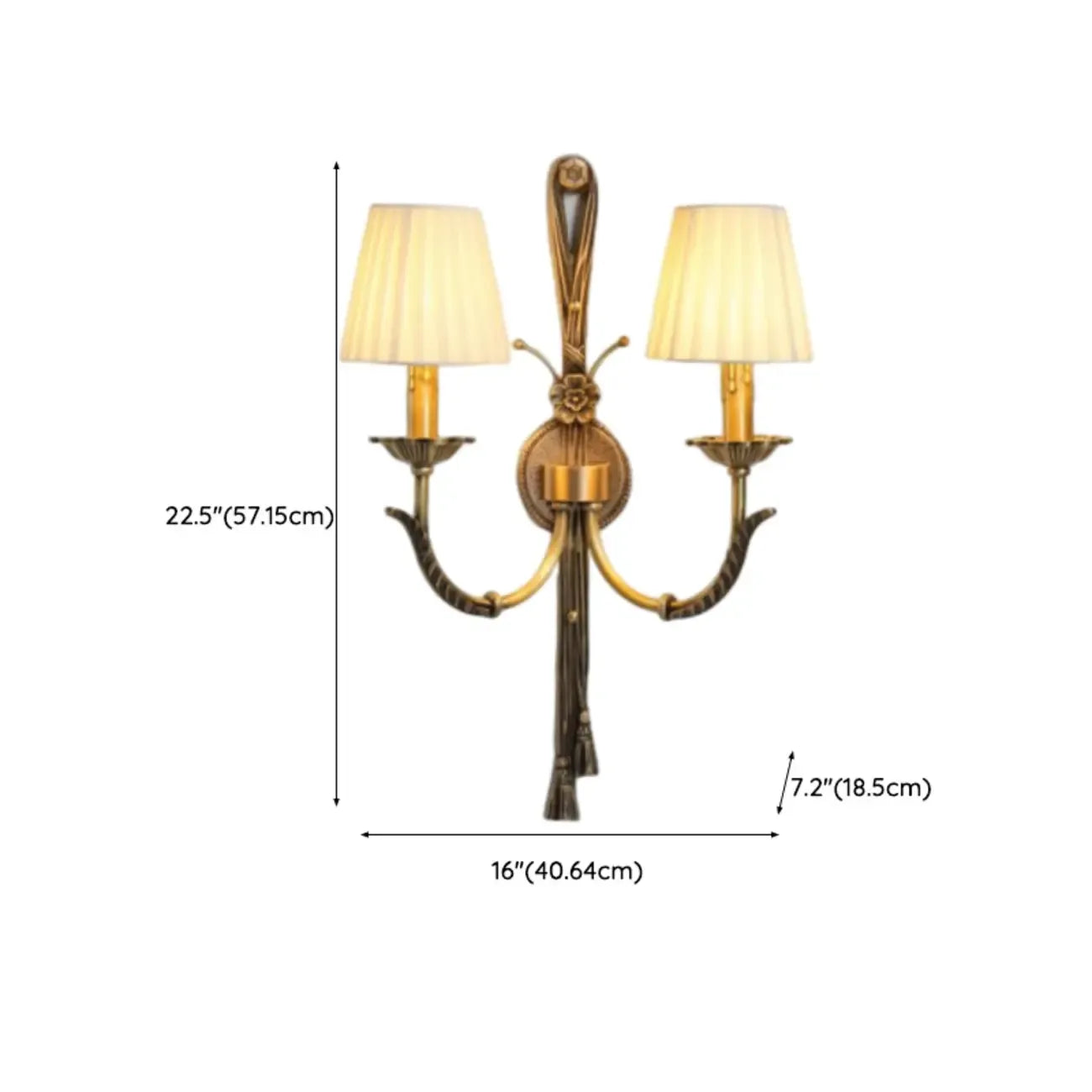 Applique murale géométrique vintage à double bras en laiton et tissu pour intérieur