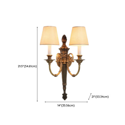 Applique murale géométrique vintage à double bras en laiton et tissu pour intérieur