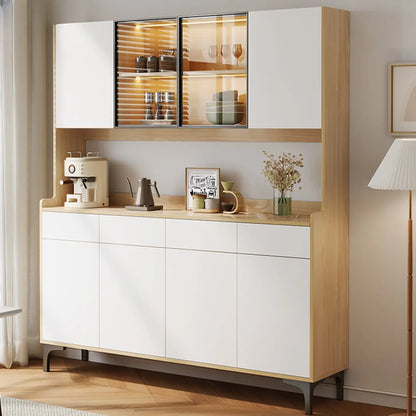 Grand buffet en bois avec portes vitrées et étagère supérieure