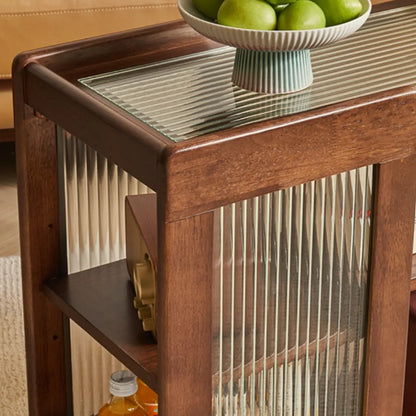 Table d'appoint pivotante rectangulaire vintage en bois avec plateau en verre