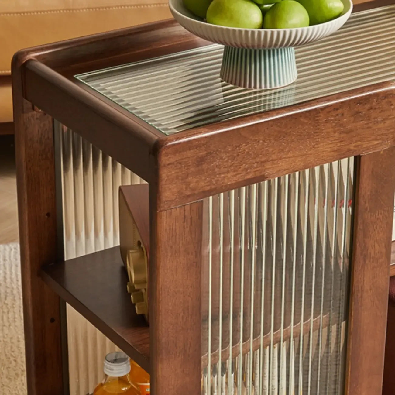 Table d'appoint pivotante rectangulaire vintage en bois avec plateau en verre