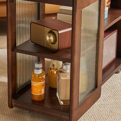 Table d'appoint pivotante rectangulaire vintage en bois avec plateau en verre