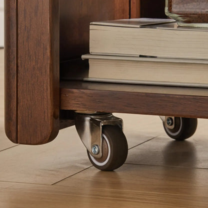 Table d'appoint pivotante rectangulaire vintage en bois avec plateau en verre