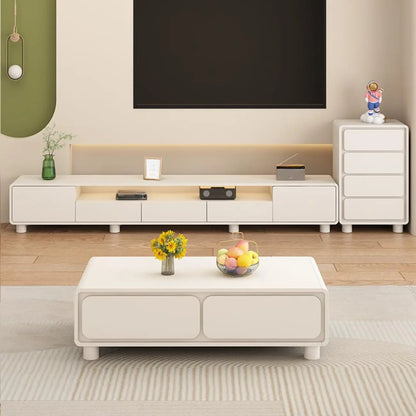 Meuble TV moderne en bois blanc avec tiroirs et placards