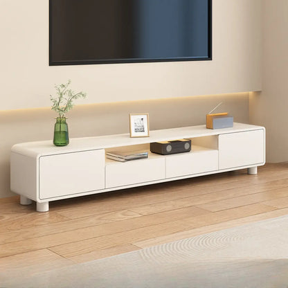 Meuble TV moderne en bois blanc avec tiroirs et placards