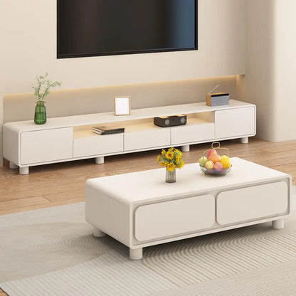 Meuble TV moderne en bois blanc avec tiroirs et placards