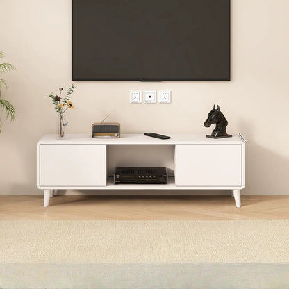 Meuble TV moderne en bois blanc avec tiroirs et placards