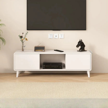 Meuble TV moderne en bois blanc avec tiroirs et placards
