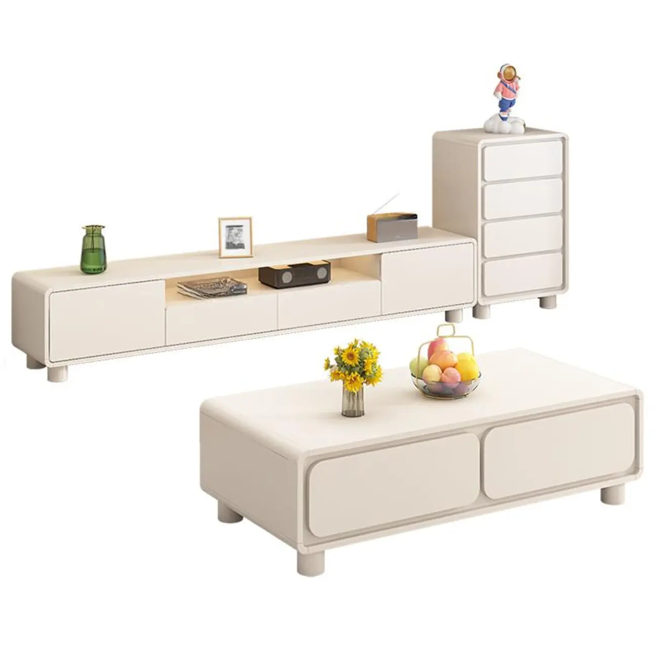 Meuble TV moderne en bois blanc avec tiroirs et placards