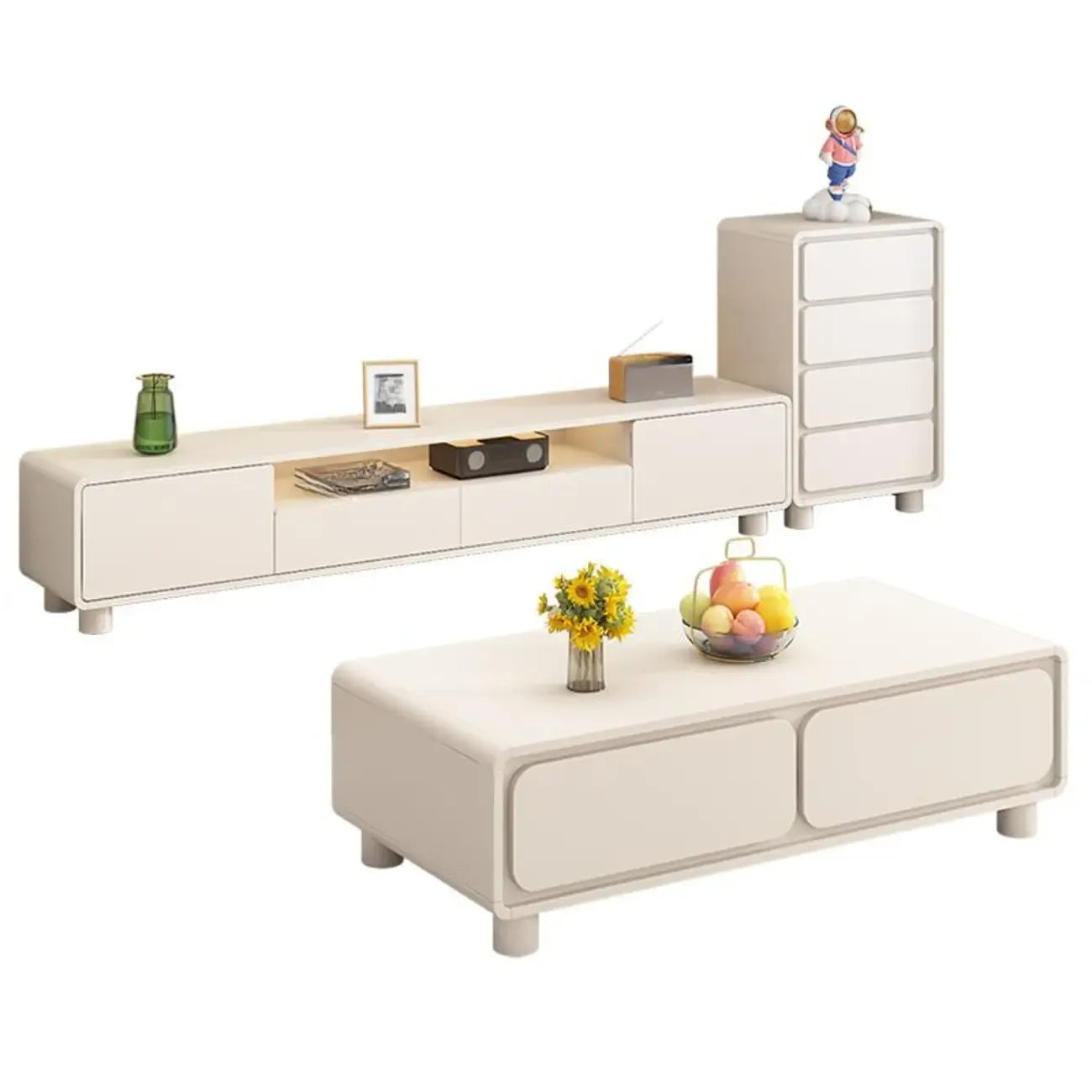 Meuble TV moderne en bois blanc avec tiroirs et placards