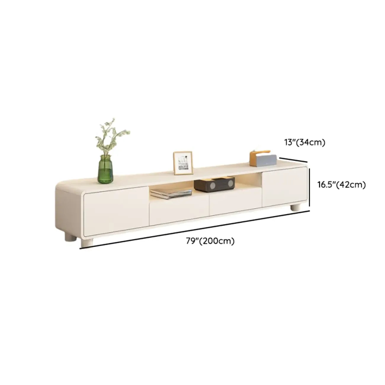Meuble TV moderne en bois blanc avec tiroirs et placards