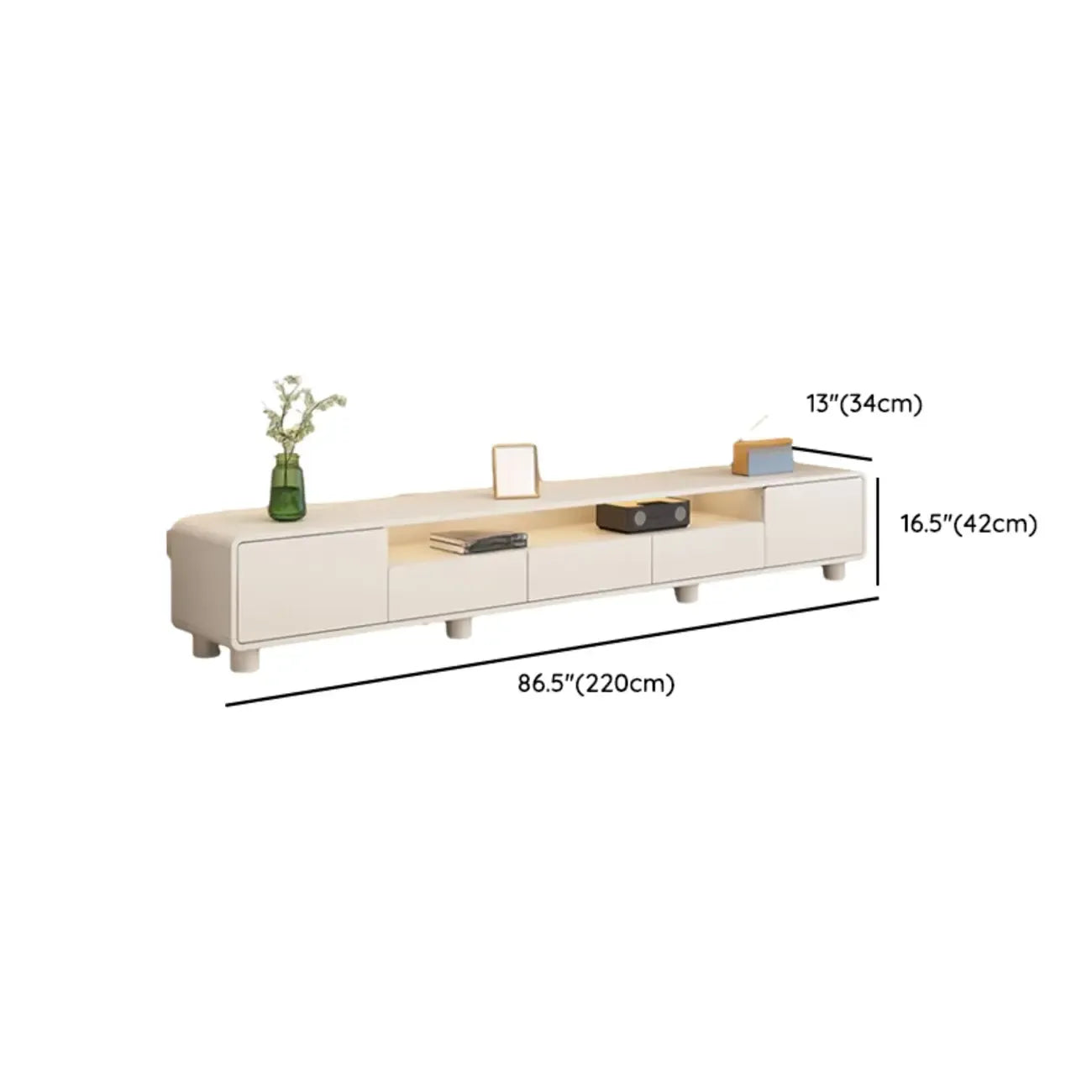 Meuble TV moderne en bois blanc avec tiroirs et placards