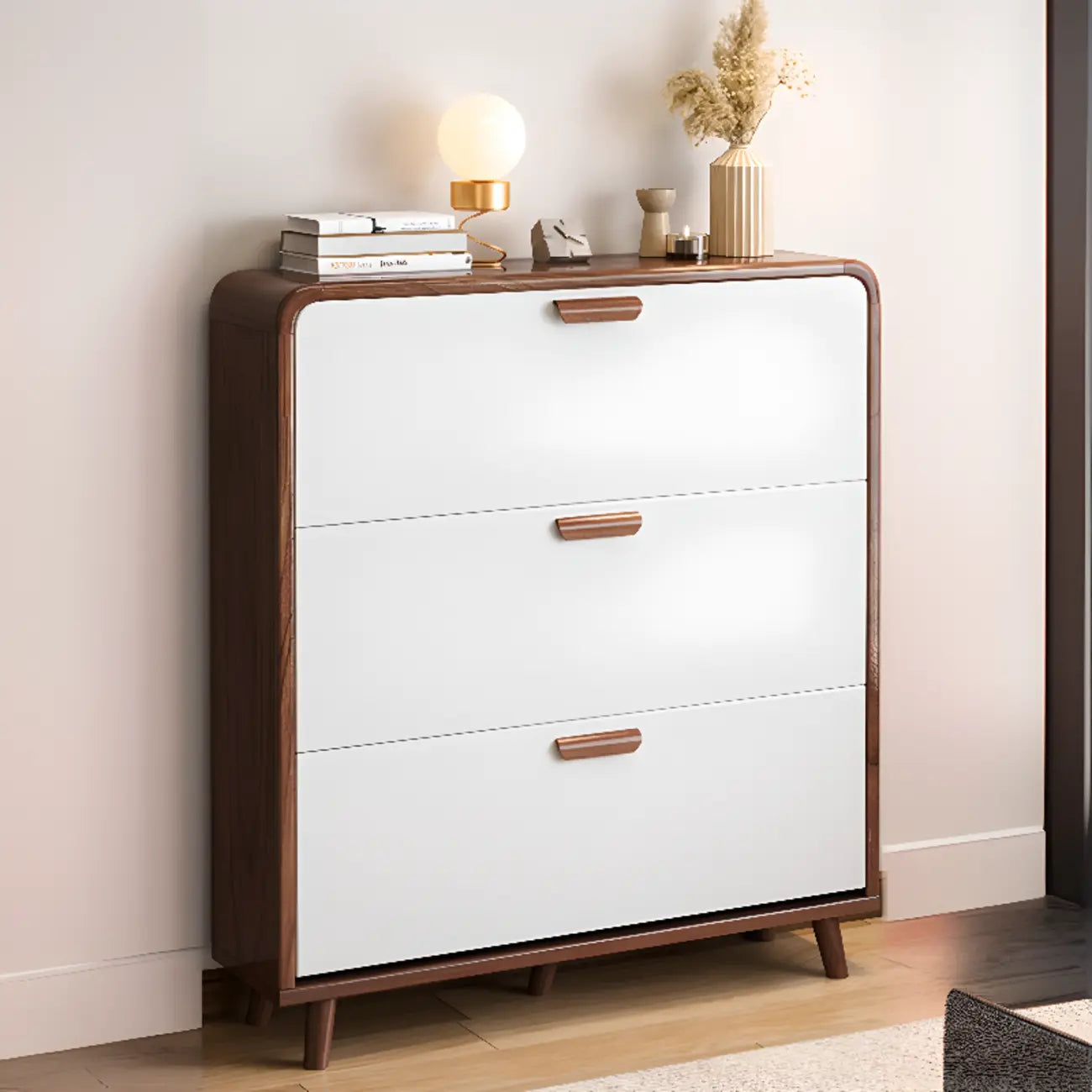 Meuble à chaussures traditionnel en bois massif à 3 niveaux, dissimulé et réglable