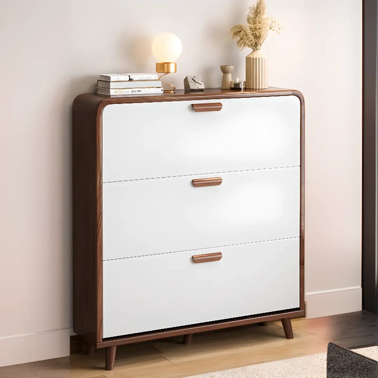 Meuble à chaussures traditionnel en bois massif à 3 niveaux, dissimulé et réglable