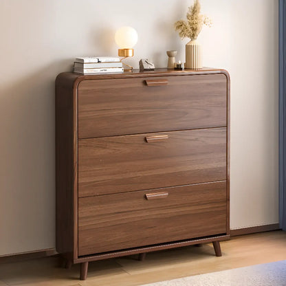 Meuble à chaussures traditionnel en bois massif à 3 niveaux, dissimulé et réglable