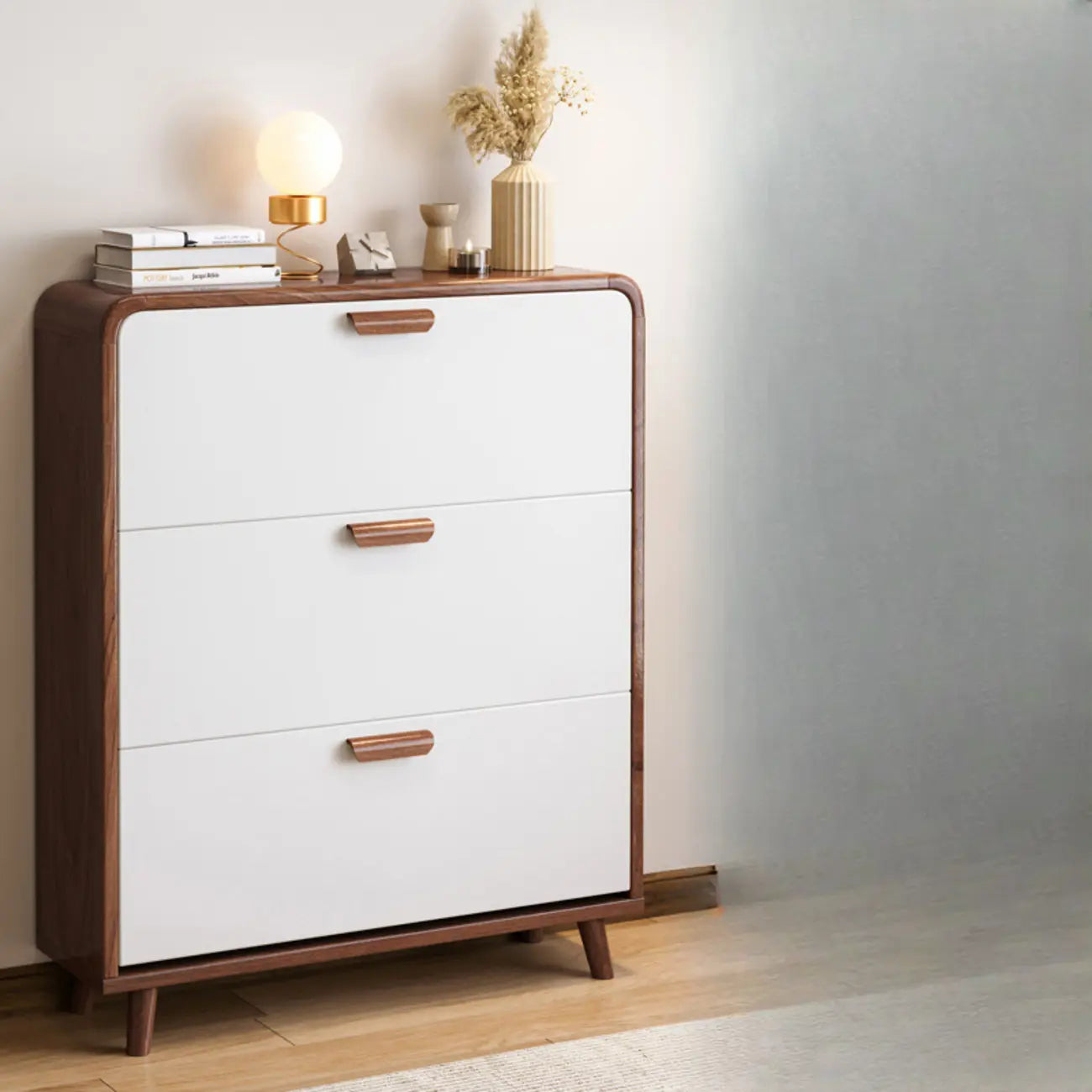 Meuble à chaussures traditionnel en bois massif à 3 niveaux, dissimulé et réglable