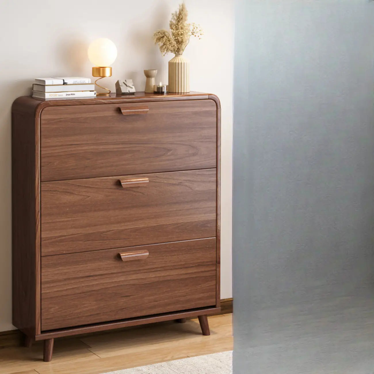 Meuble à chaussures traditionnel en bois massif à 3 niveaux, dissimulé et réglable