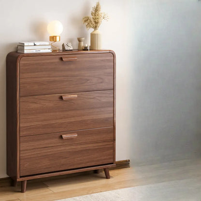 Meuble à chaussures traditionnel en bois massif à 3 niveaux, dissimulé et réglable