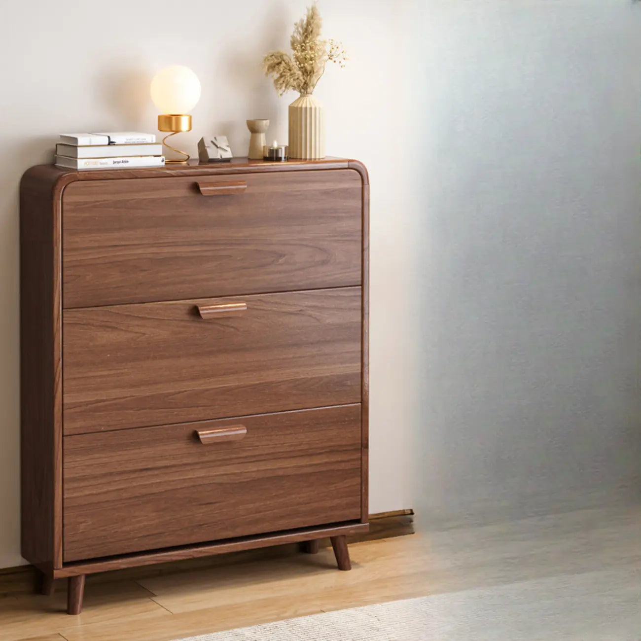 Meuble à chaussures traditionnel en bois massif à 3 niveaux, dissimulé et réglable