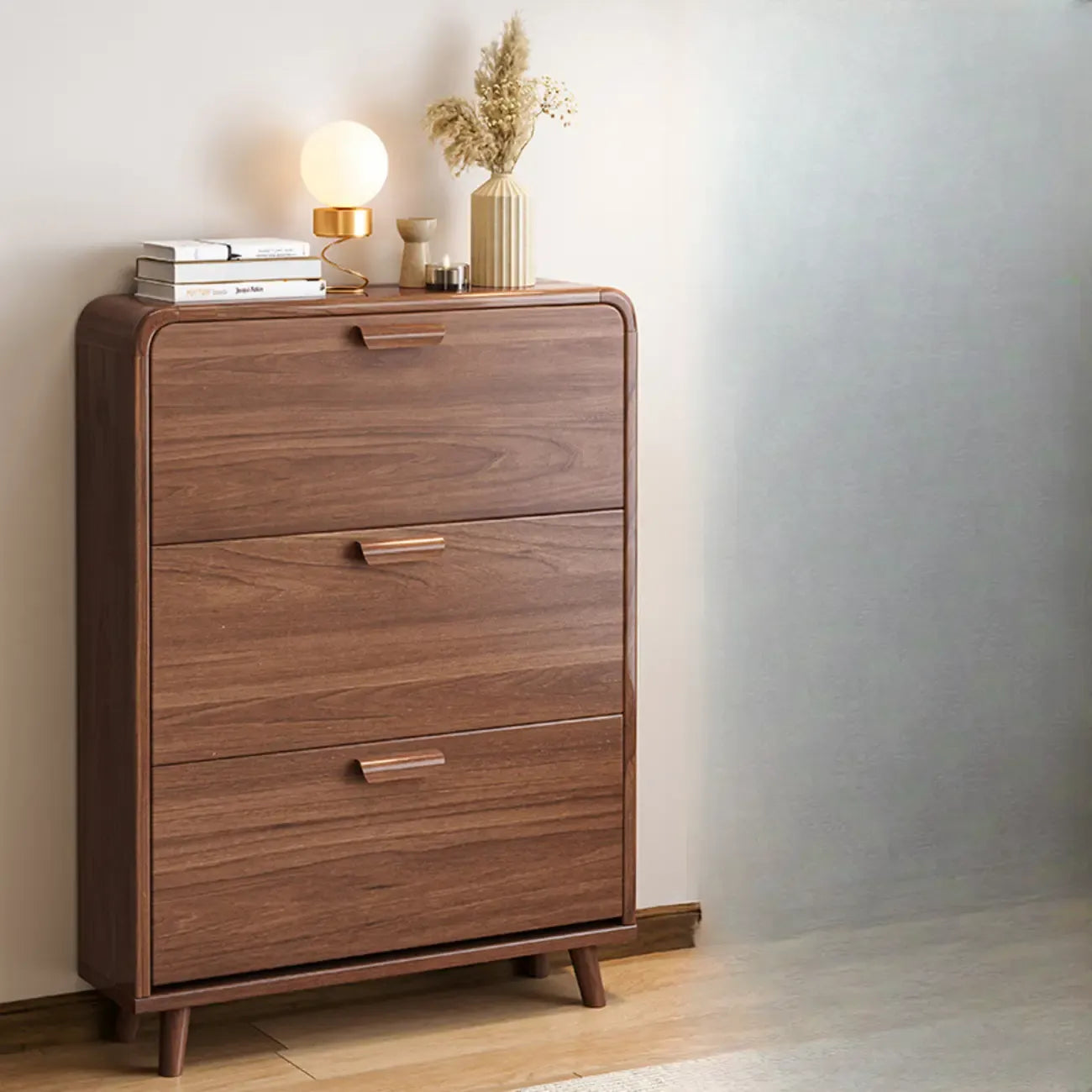 Meuble à chaussures traditionnel en bois massif à 3 niveaux, dissimulé et réglable