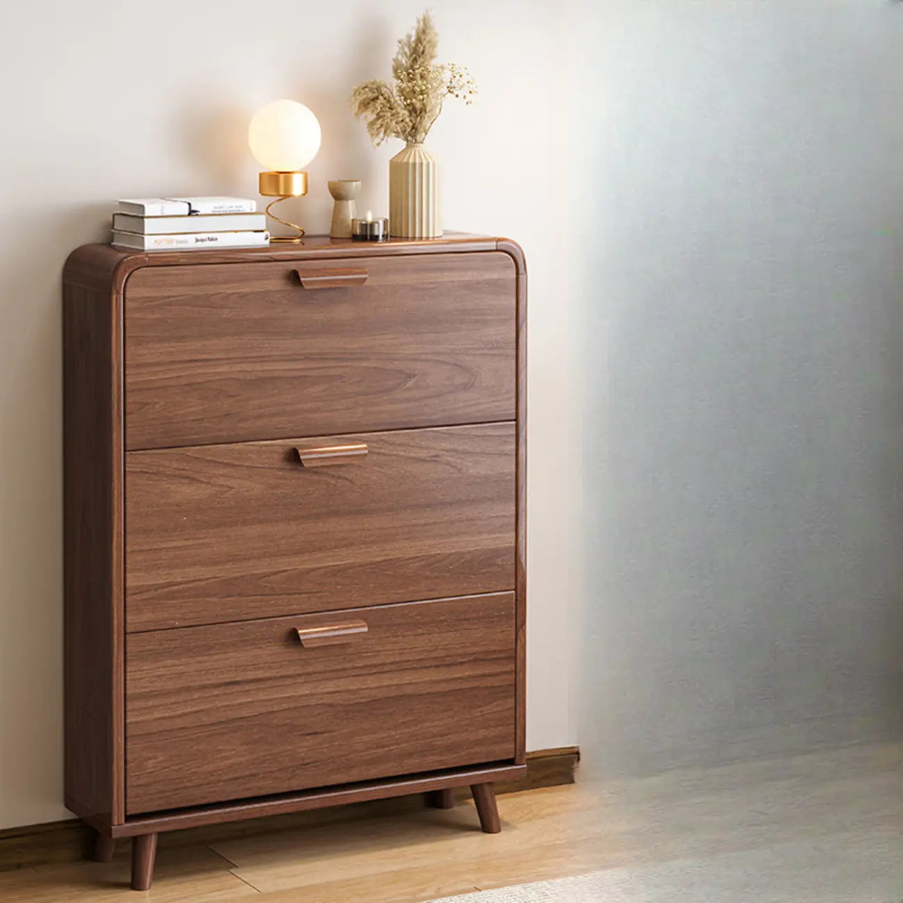 Meuble à chaussures traditionnel en bois massif à 3 niveaux, dissimulé et réglable